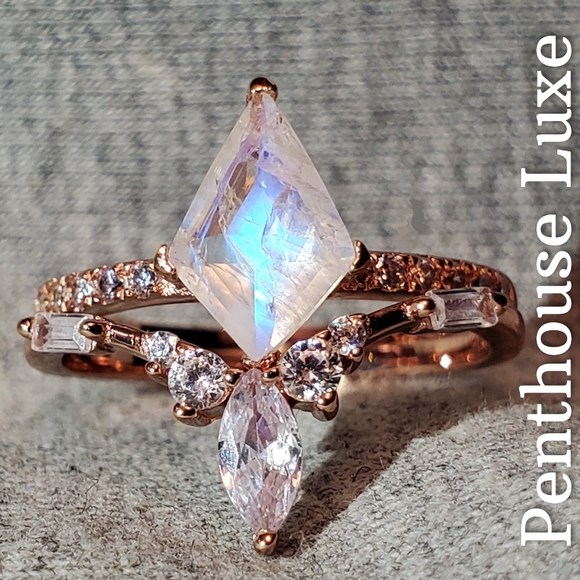 REAL Moonstone White Topaz Ring Set - Picture 3 of 8